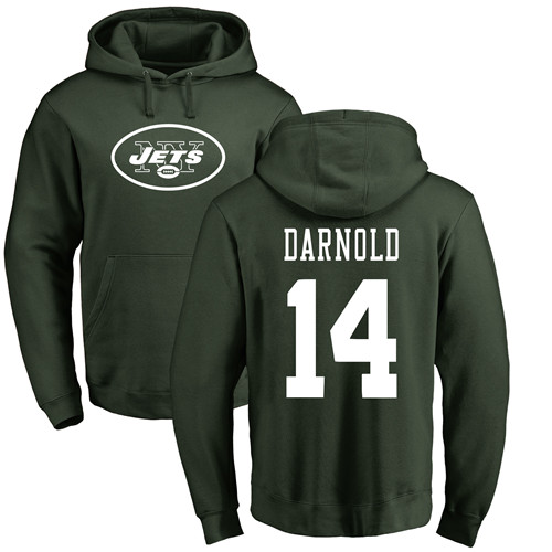 New York Jets Men Green Sam Darnold Name and Number Logo NFL Football 14 Pullover Hoodie Sweatshirts